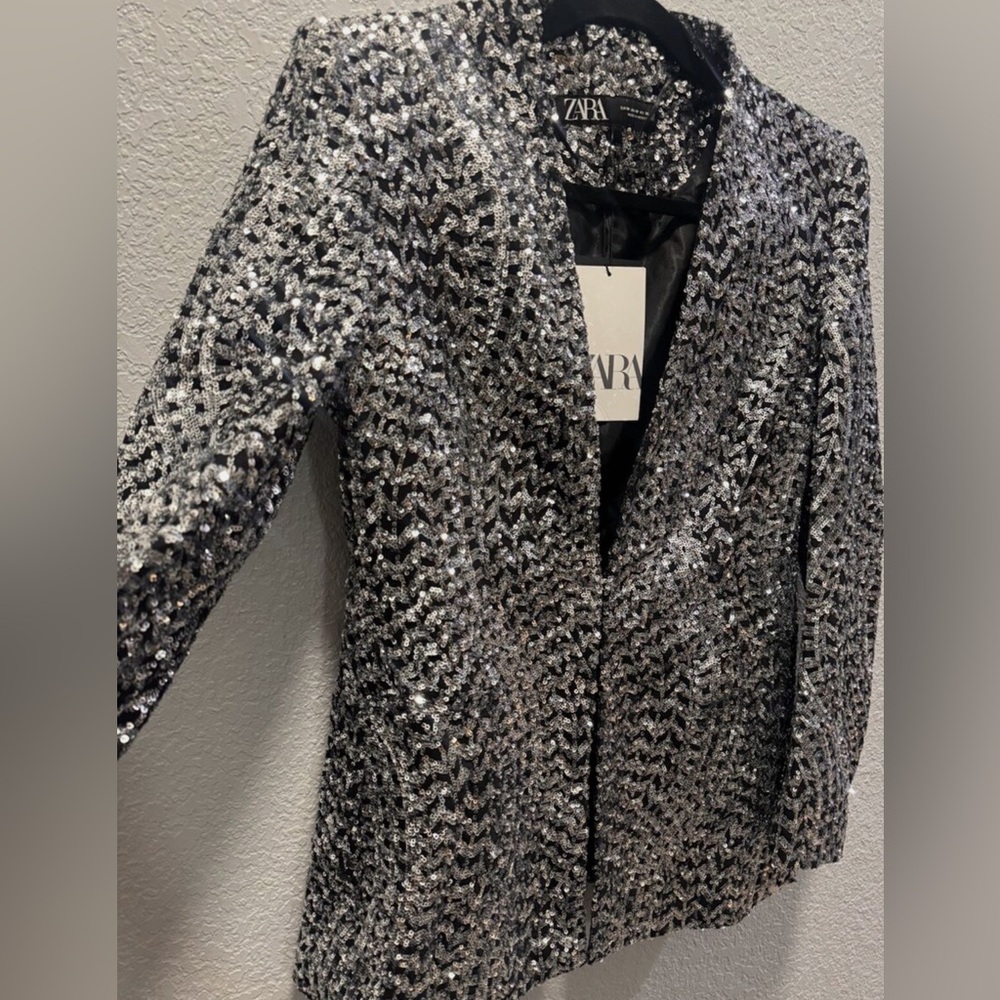 Zara sequin blazer black and silver